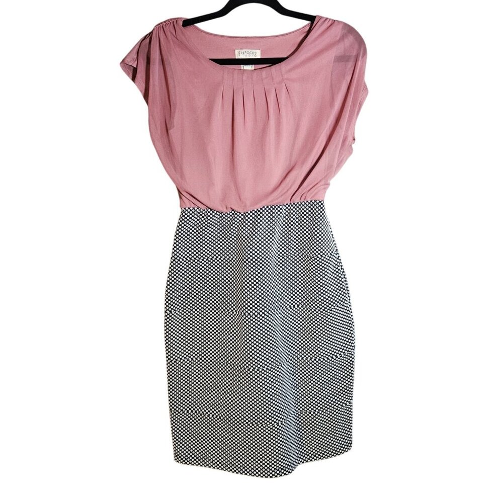 Enfocus Studio Pink & Black Polka Dot Sheath Dress Size 8